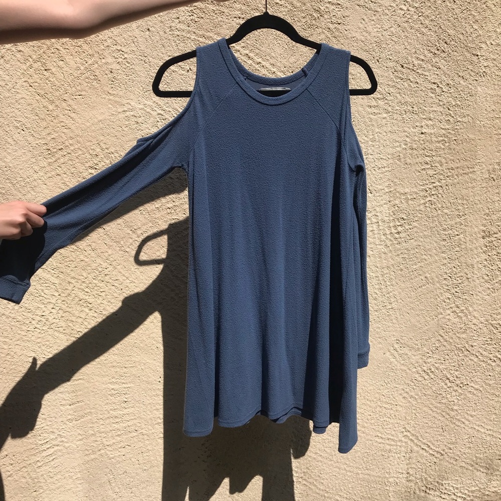 Blue Cold Shoulder along Sleeve Dress